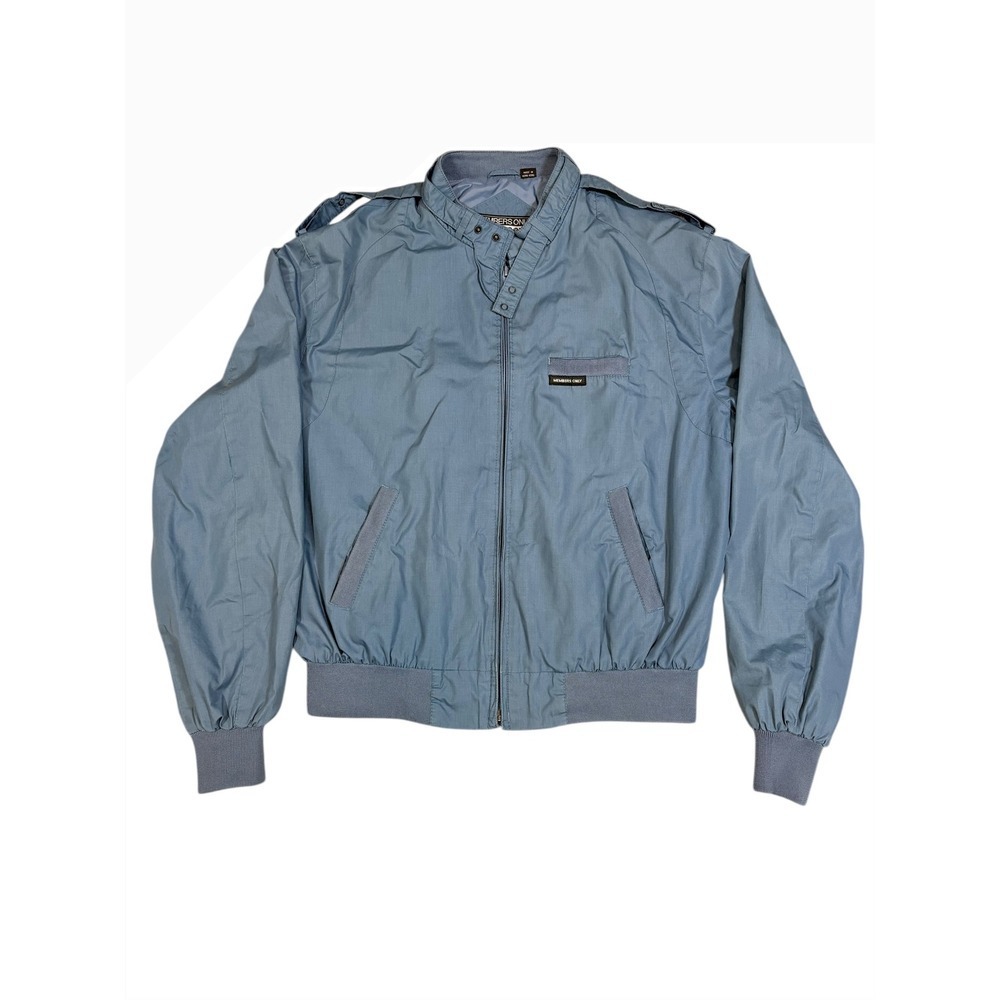 Members Only Vintage Bomber Jacket Light‎ Blue Mens Classic Zip Up Windbreaker